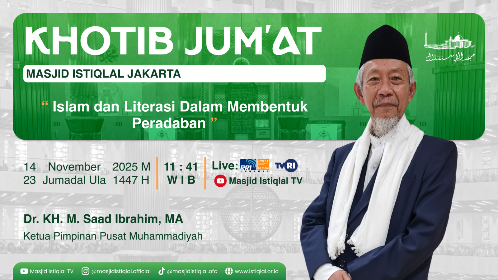 Khutbah Jumat Istiqlal: Al Alaq ayat 1, Islam dan Literasi Dalam Membentuk Peradaban